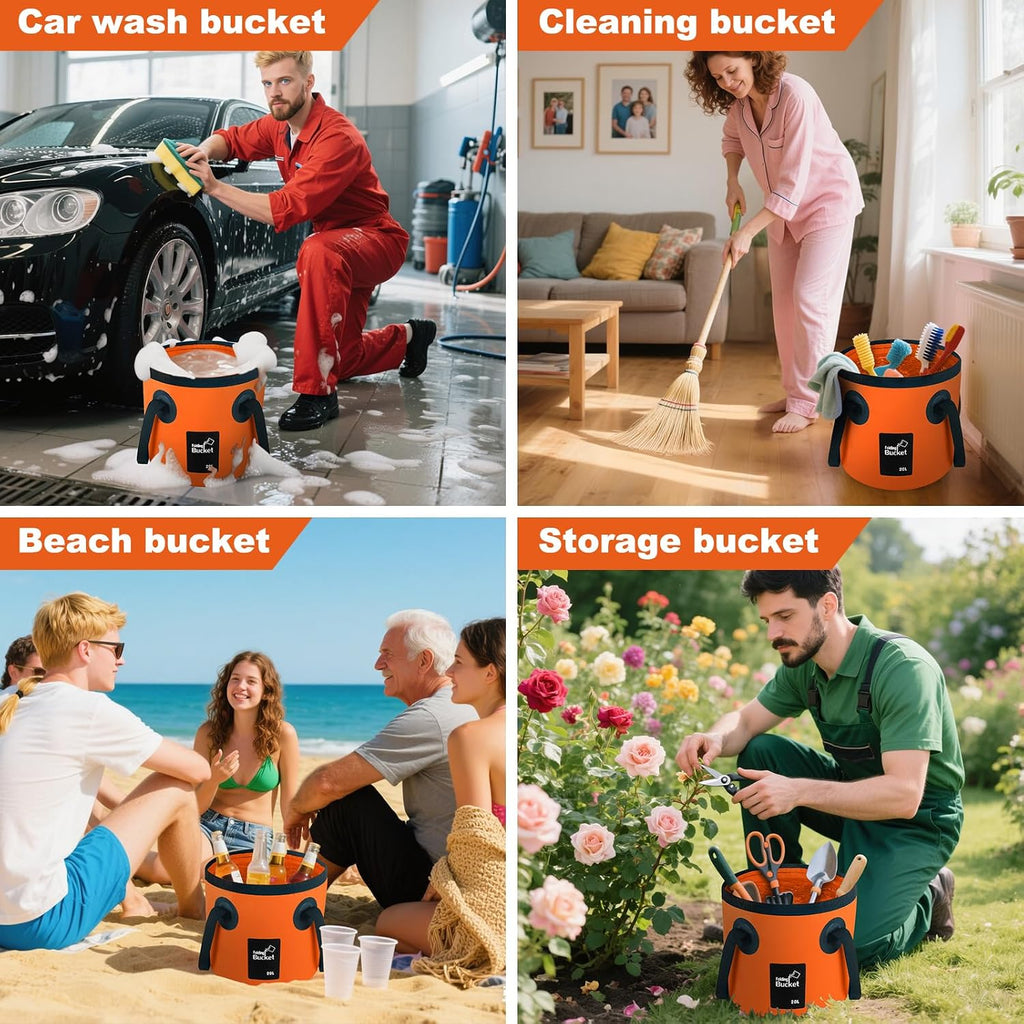 5 Gallon Bucket, Collapsible Bucket with Handle for Outdoor Beach Fishing Gardening, Folding Car Wash Buckets Mop Water Storage Laundry Wash Basin for RV Household Cleaning Supplies Camping Essentials
