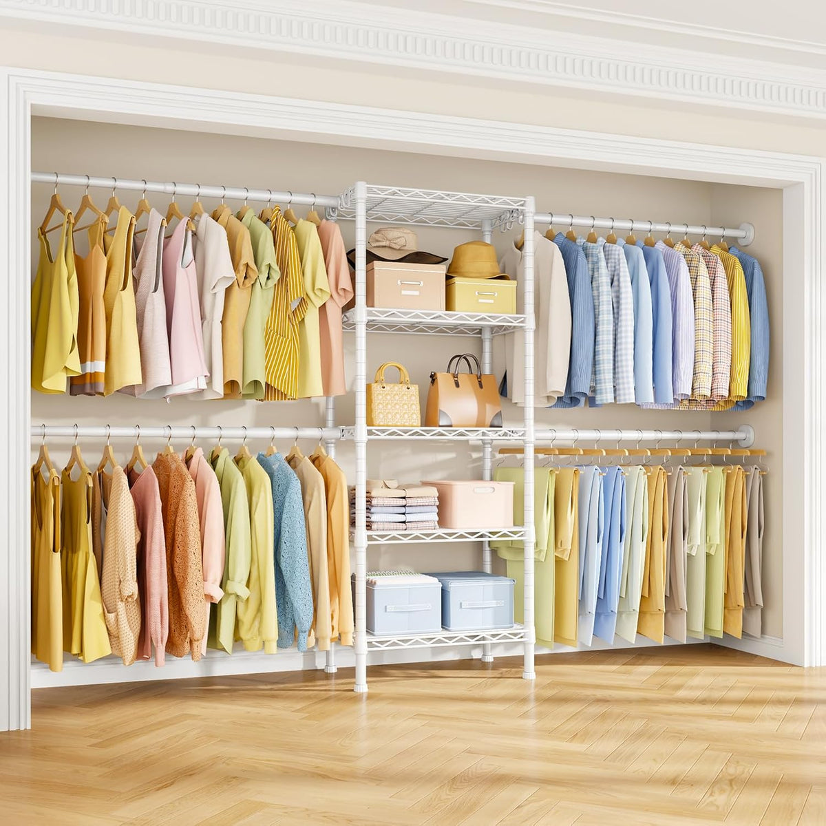 ulif m2 wall mounted closet system, white clothes, main product view