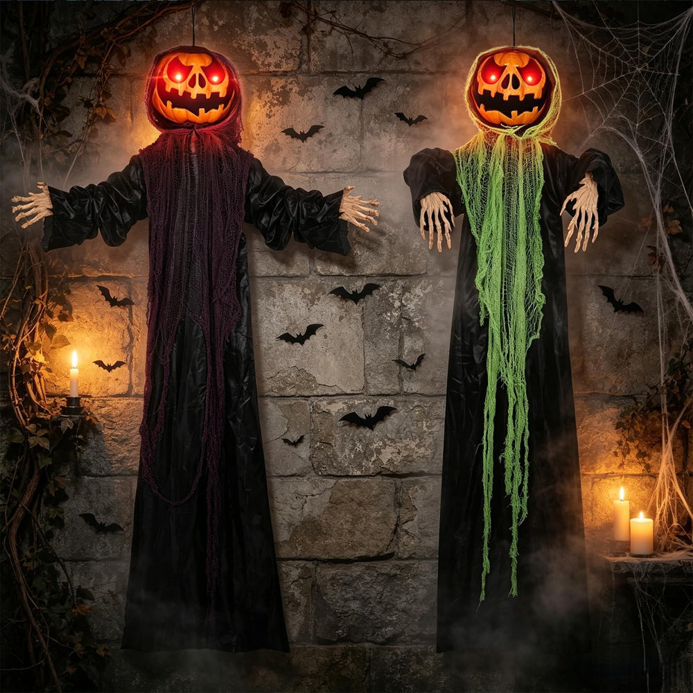 yosager 2 Pack Halloween Decorations, 6 FT Lighted Hanging Pumpkin Men