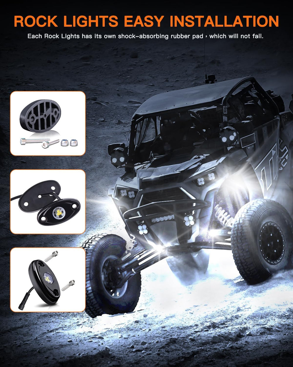 LEDMIRCY R1 Pure White LED Rock Lights Kit with Rocker Switch Wire Harness 12...