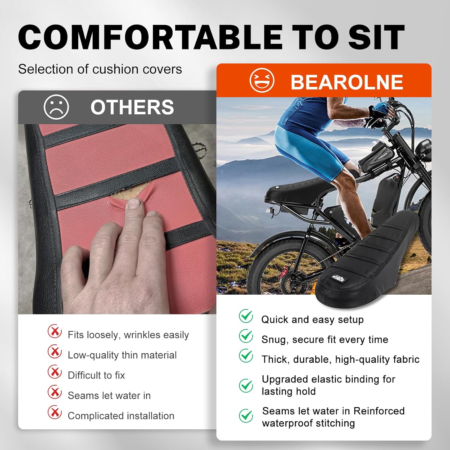 Ebike Seat Cover Upgraded for Ridstar Q20/Q20 pro EBikes Waterproof Non-Slip Seat Cover with Elastic Strap Seat Covers for Electric Dirt Bike (Full Black)