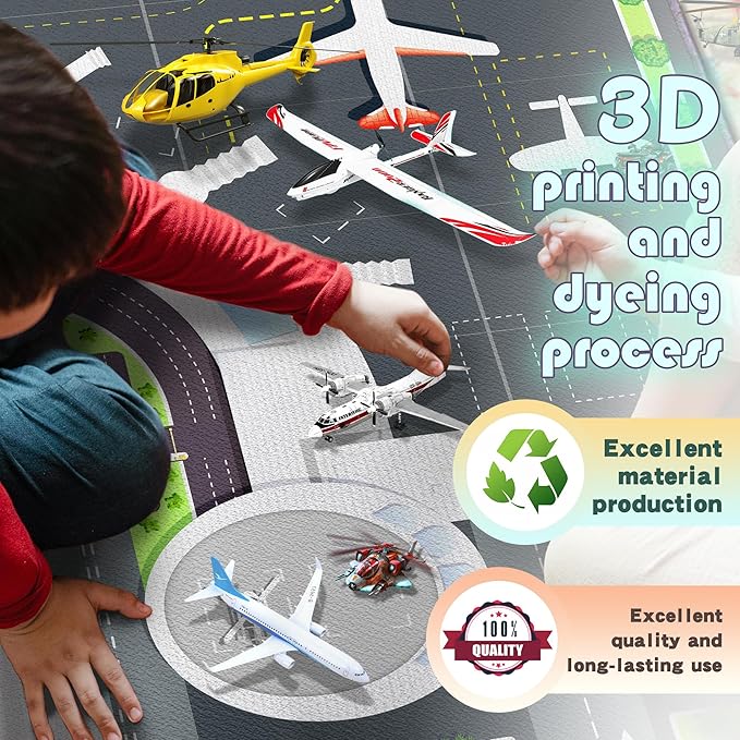 Playmat for Boys Playroom 5'x 6'6" Airport Mat for Kids Bedroom Traffic System - Image 7