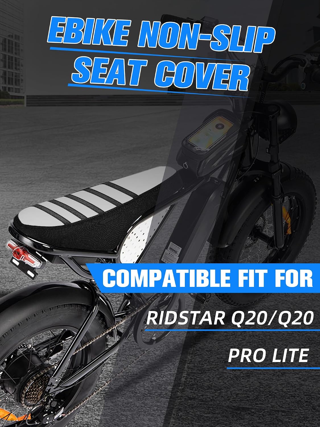 EBike Seat Cover Non-Slip Compatible Fit for Ridstar Q20/Q20 Pro Lite E Bike, Electric Bike Soft Seat Cover White