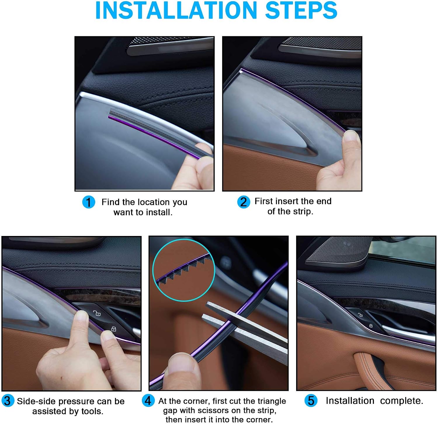 TOMALL Car Interior Moulding Strip Car Decorative Filler Insert Strips 5M(16ft) Flexible Electroplating Decoration Styling Dashboard Accessories with Installing Tool (Purple)