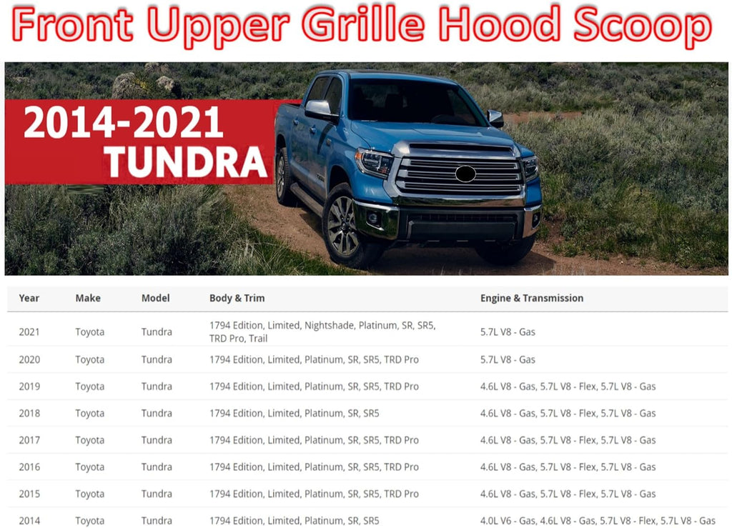 Hood Scoop Molding Compatible With Toyota Tundra 2014-2021 Grill Upper Molding Hood Molding Front Upper Hood Bulge Molding (Chrome)