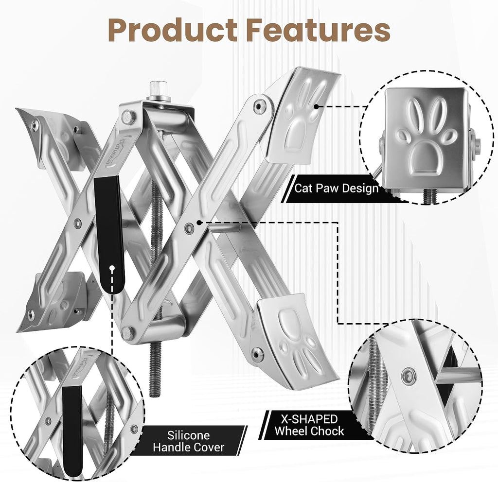 X-Shaped RV Wheel Chock Fit 4.13” to 13.4” Camper Wheel Chock Stabilizer Scissor with Accessories Pair for Travel Trailer, Heavy Duty Tire Wheel Chock Scissor Locking X Chock, 2Pack