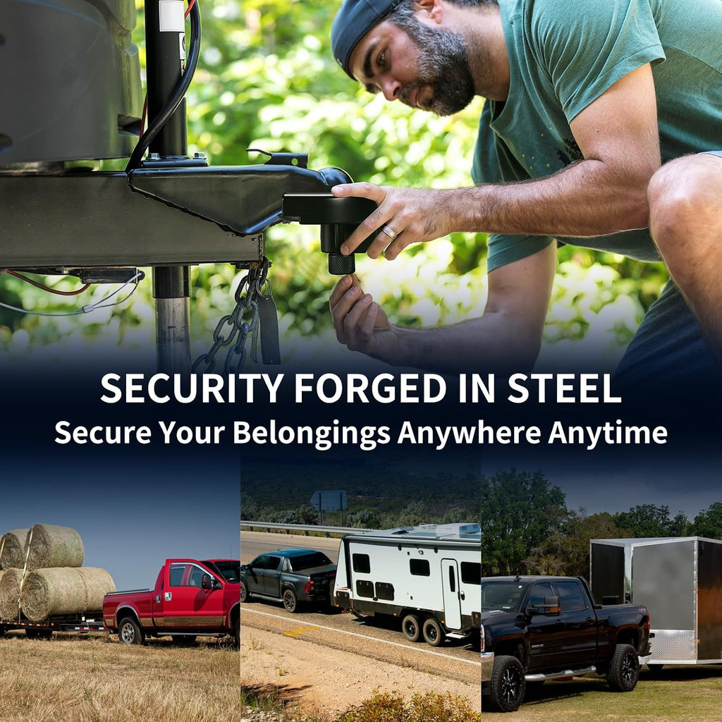 2 5/16Inch-Trailer-Hitch-Locks-Kit, Heavy Duty Anti Theft Trailer Tongue Lock, Reinforced Solid Steel Weatherproof Tow Coupler Lock, Trailer Locks Ball Hitch for RV, Camper, Cargo, Boat, Caravan