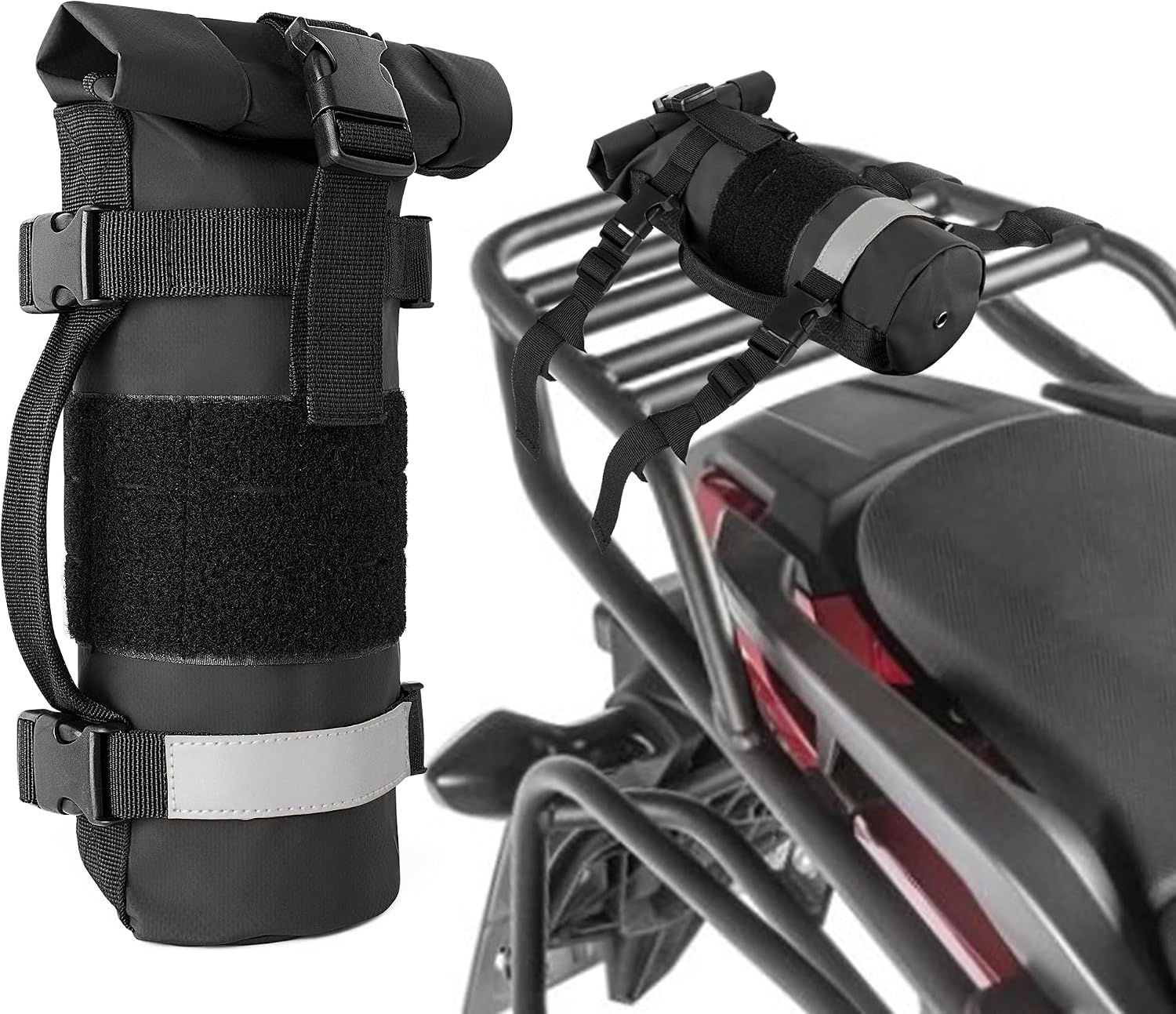 Rexmica Fuel Bottle Holder for 30 oz Fuel Bottle, Fuel Bottle Pouch Bag Fit for Mounting on Motorcycle or on MOLLE Bag Backpack, Black (Patented Design), RM01001