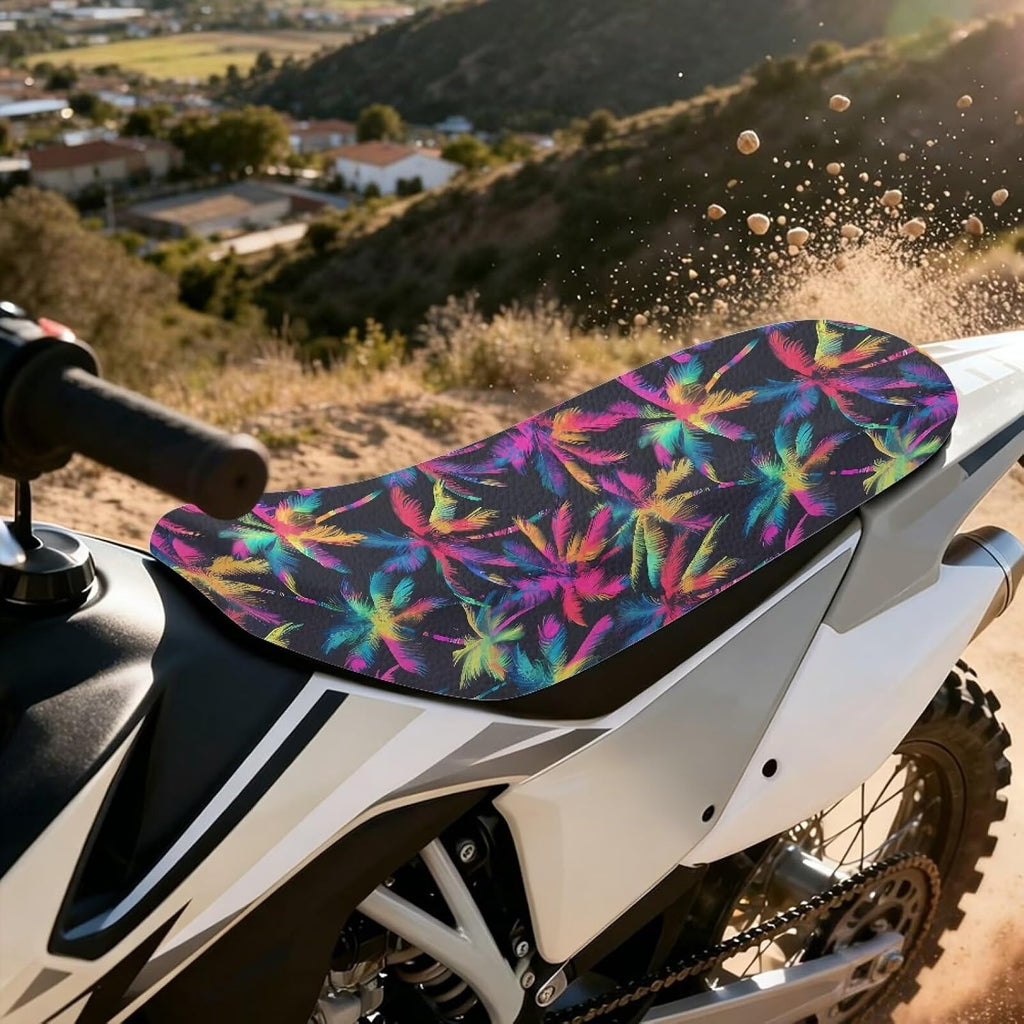 Pensura Seat Cover for Dirt Bike Colorful Beach Palm Tree Gripper Enduro Motocross Seat Cushions UV-Resistant Faux PU Leather Dirt Pit Bikes Cushion Covers for Motocross Enduro Electric Bikes