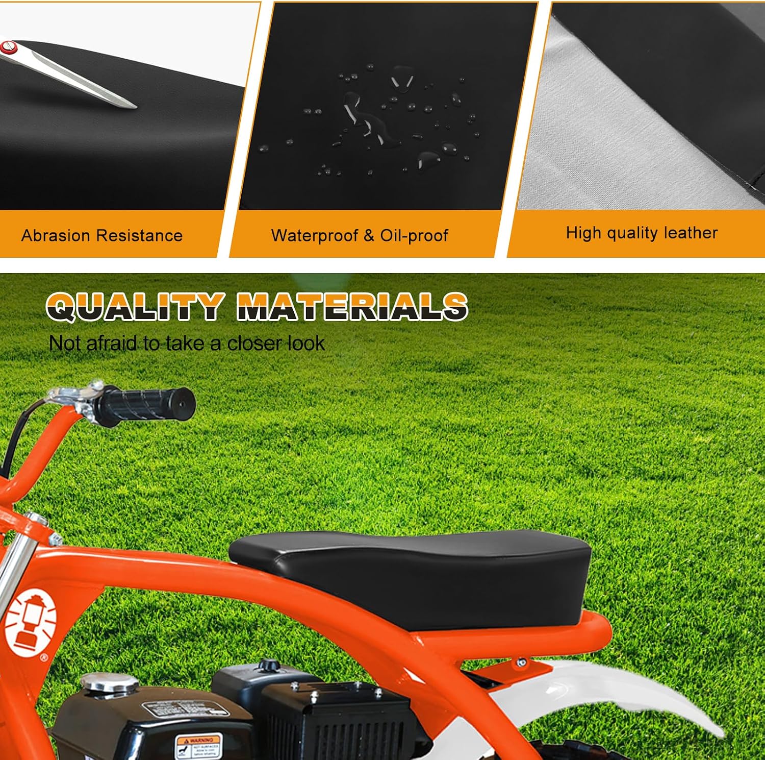 Seat Cover Replacement for 17" Coleman BT200X Mini Bike 196cc, Hisun 200-7 for Viper 200cc, Heavy Duty Leather Material