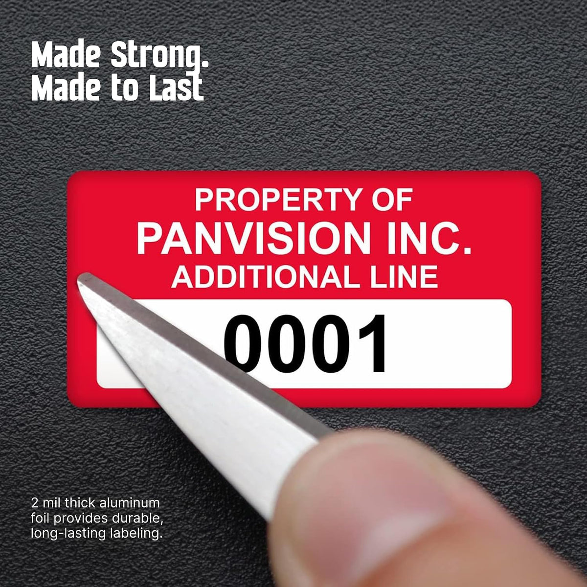 "custom asset labels with sequential numbering" | 0.75", side view