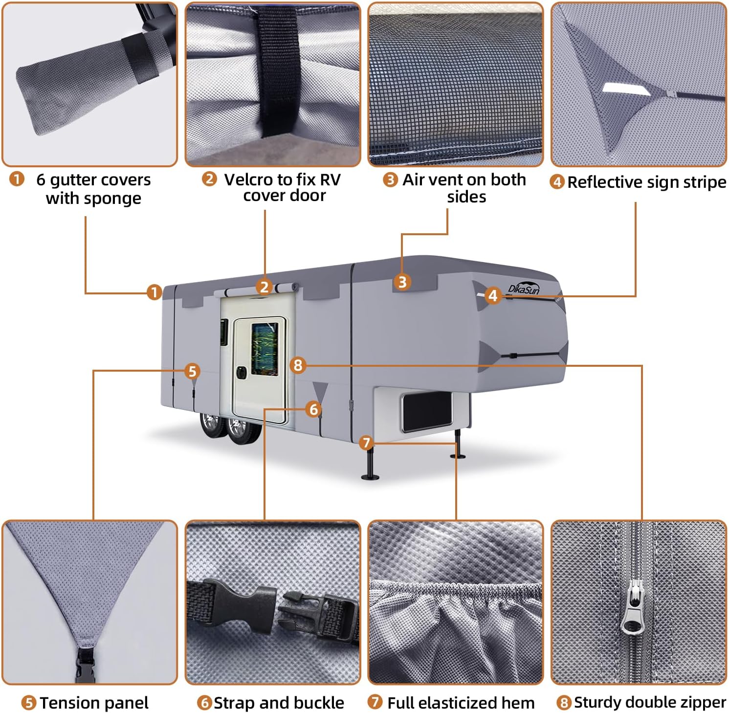 5th Wheel RV Covers 40' ~ 44', Fifth Wheel Travel Trailer Cover with 7-PLy Layers Windproof Waterproof Toy Hauler Camper Cover RV Skirting for Winter Protection
