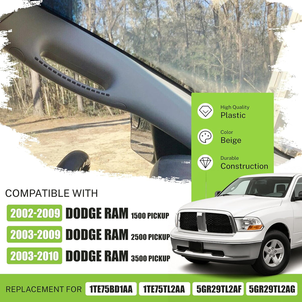 ECOTRIC Left Driver Side Grab Handle A Pillar Windshield Post Trim Molding for 2002-2010 Dodge Ram 1500/2500/3500 Pickup Replacement for 1TE75BD1AA 1TE75TL2AA 5GR29TL2AF 5GR29TL2AG