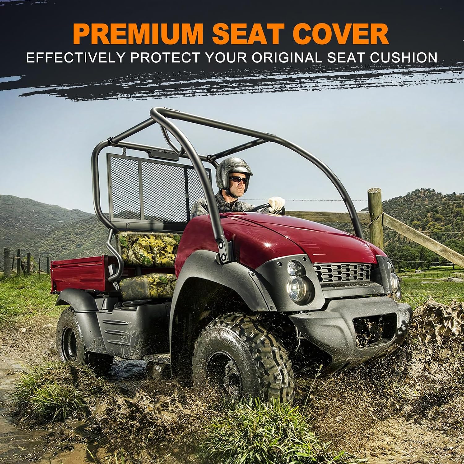 BORDAN UTV Waterproof Seat Cover for Kawasaki Mule 600 610 2005-2016 Mule SX 2017-2023, Heavy Duty 1680D Full Protection Camo Seat Cover for UTV Outdoor(2 PCS)