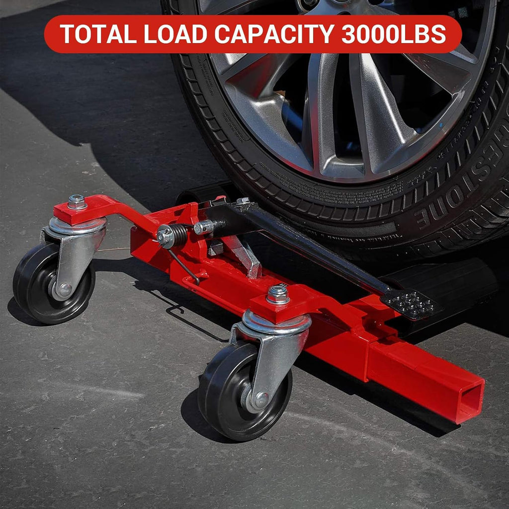 Garvee Car Wheel Dolly Set of 2, 1500 LBS Capacity Car Dolly with Hydraulic Tire Jack for Vehicle Positioning for Truck Rv Trailer, Red