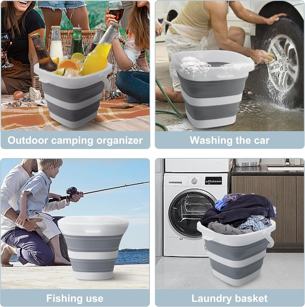 Goderewild Small Collapsible Bucket, 1.4Gal/5L BPA-Free - Foldable Water Pail for Car Washing, Camping, Beach - Portable Lightweight Storage for Outdoor, RV, Travel (Grey)