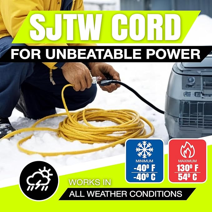10ft Outdoor/Indoor Extension Cord 14/3 Gauge Heavy Duty 3 Prong SJTW, - Image 8