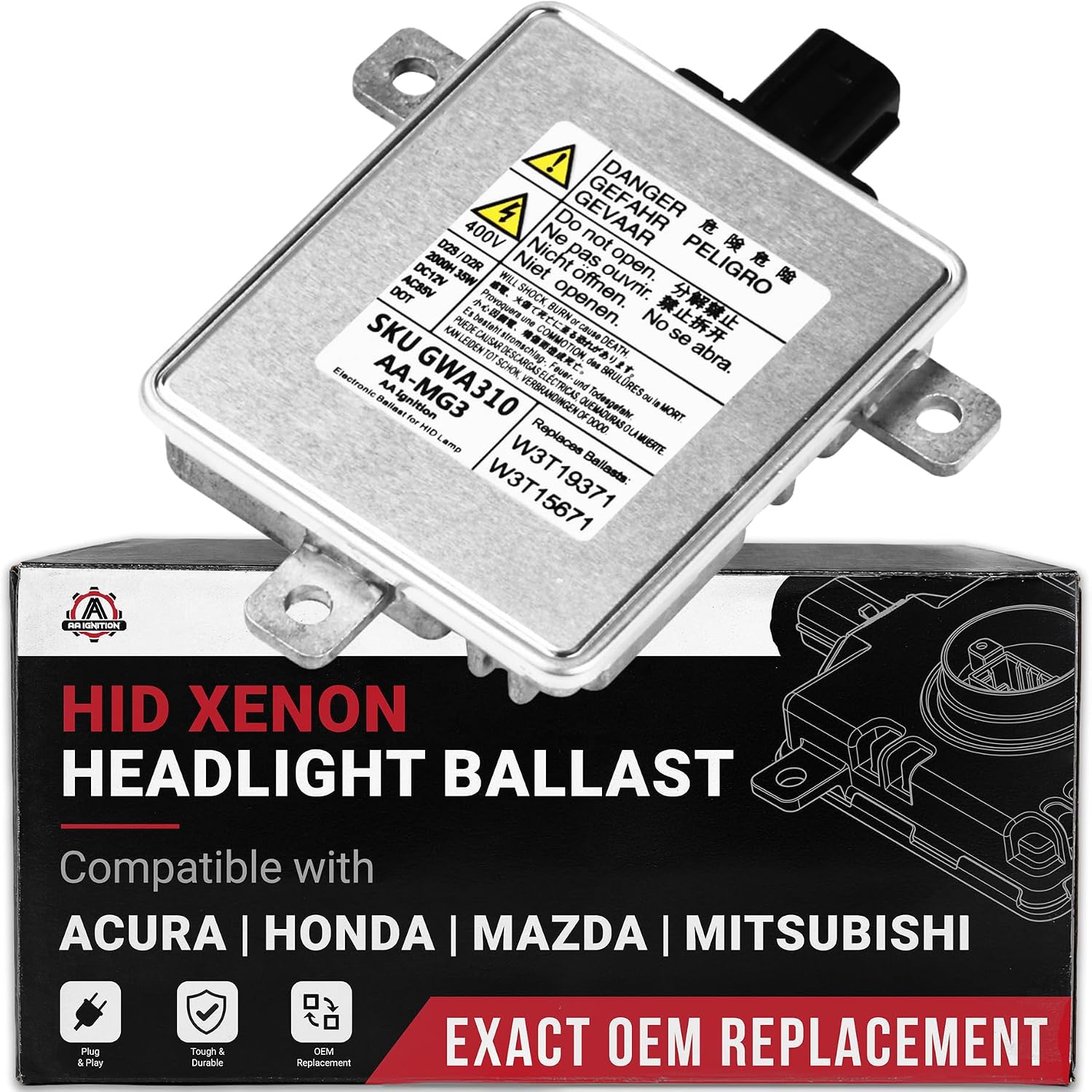 HID Xenon Headlight Ballast - Compatible with Acura, Honda, Mazda & More - CSX, ILX, MDX, RDX, TL, TSX - Headlight Control Unit - HID Control Module - Replaces W3T19371, 33119-SAA-013-2006-2014