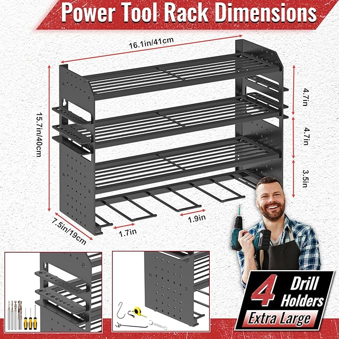 Power Tool Organizer Wall Mount, Metal Power Tool Storage Rack - Image 2