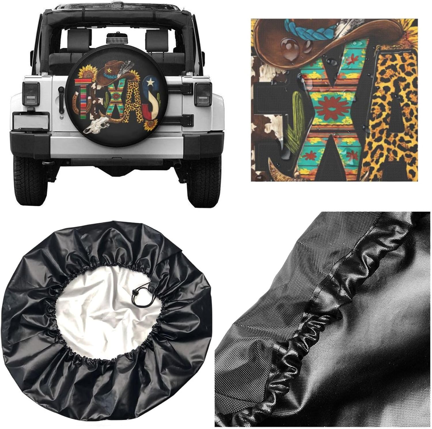 Texas Boho Spare Tire Cover Universal for Rv Suvs Trucks Camper Travel Trailers, Waterproof Polyester Wheel Protector Covers Outdoor,15 inch