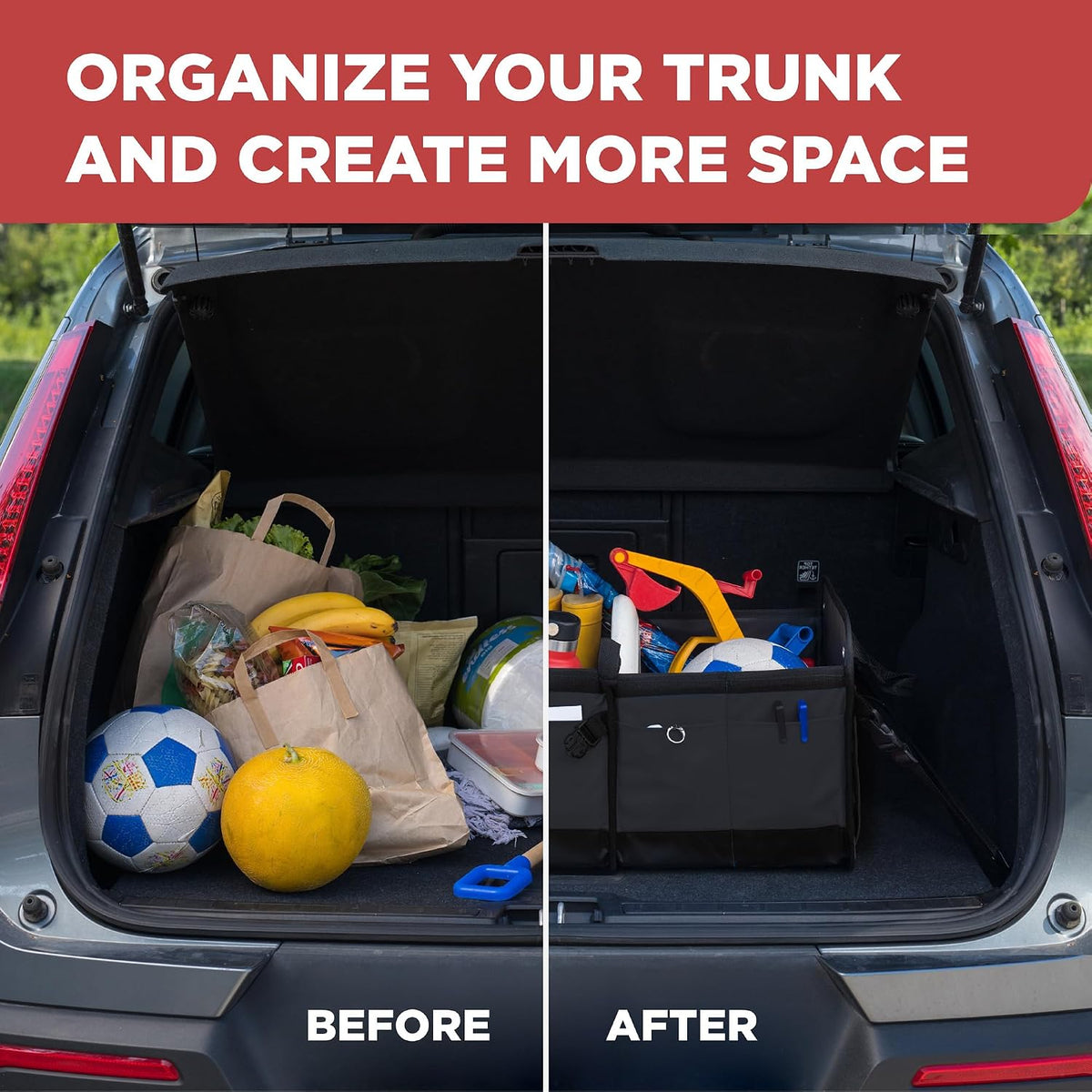 car trunk organizer for suv & truck cargo, front angle view