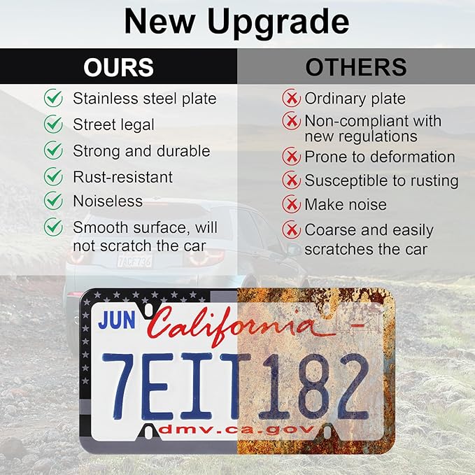LivTee American Flag License Plate Frames, 4 Holes Stainless Steel License - Image 6