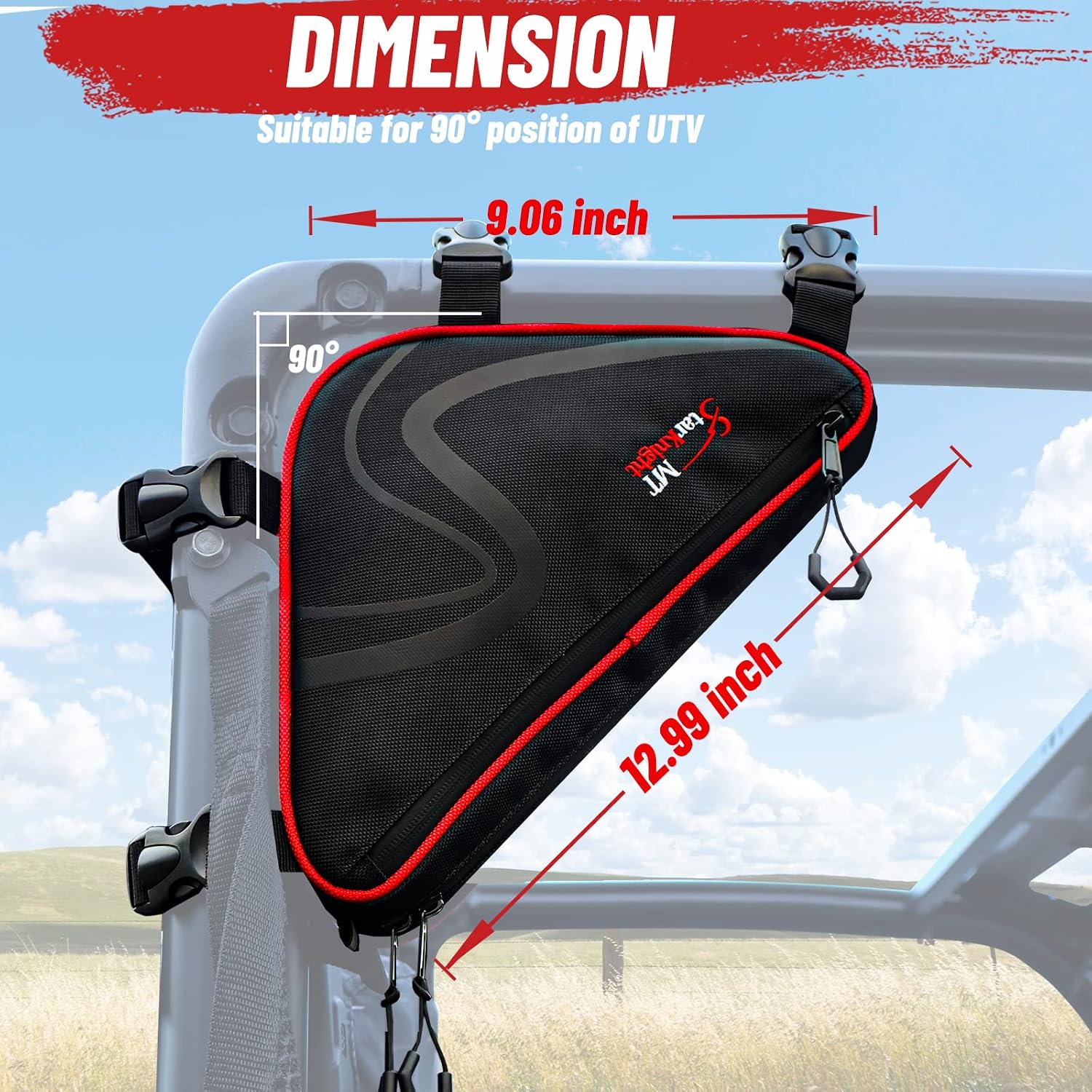 StarknightMT 2 Pcs UTV Roll Bar Bag, Universal Water Resistant SXS Triangle Storage for Overhead/Roof/Door/1.75-2" Standard Cage, Compatible with Polaris RZR, Ranger, Can Am X3 Commander Defender
