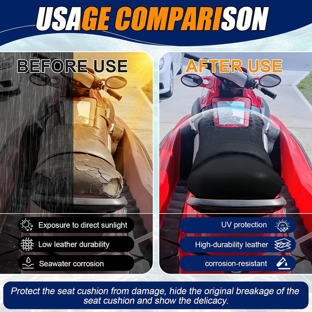 Seat Cover Replacement for 2000-2002 SeaDoo GTX DI/RFI | 3-Layer Custom Fit Faux Leather: Waterproof, Filter Inner, Tough Base. Staple Install (Basic Setup Kit Included)