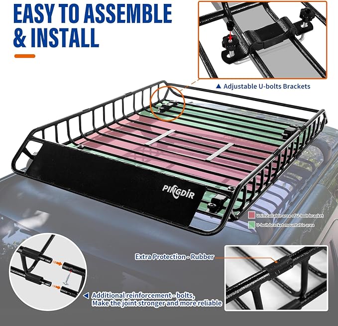 Roof Rack Basket 51" X 36" X 5" Rooftop Rack Cargo Carrier Universal, - Image 3
