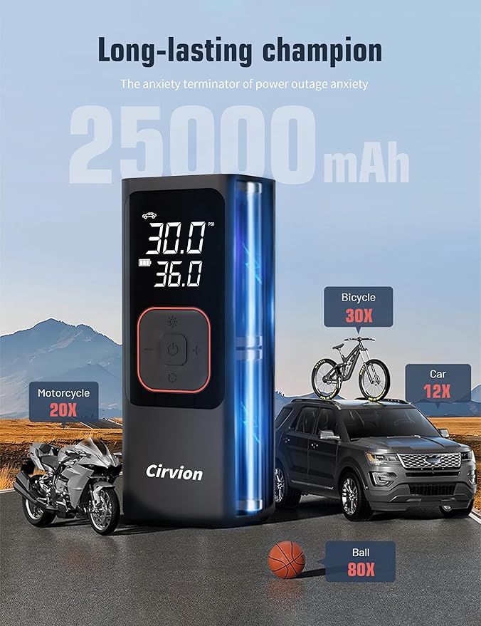 Tire Inflator Portable Air Compressor, 3X Faster 25000mAh 160 PSI Air Pump - Image 4