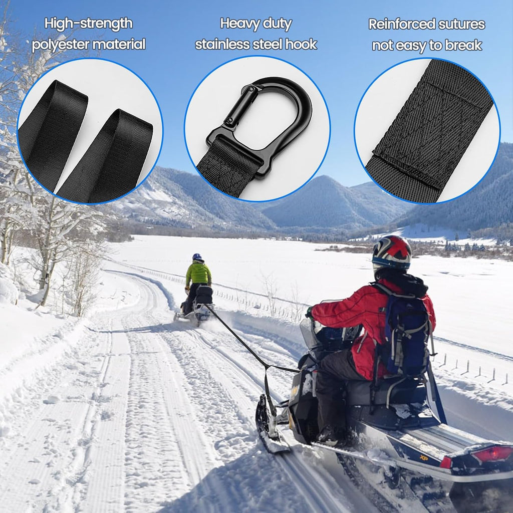 Snowmobile Tow Strap with Hook, 19ft Tow Rope, Quick Hook Up for Sled, Skidoo, ATV, Emergency Kit Accessory