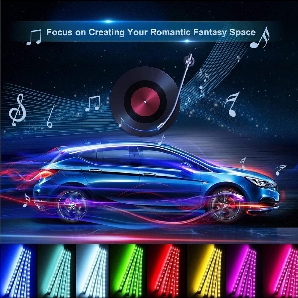 Led Interior Car Lights, Controller Led Lights for Cars, Multicolor Music Underglow Lighting Kits with Wireless Control and Sound Active Function, 4pcs 48 USB LED Interior Lights, DC 5V