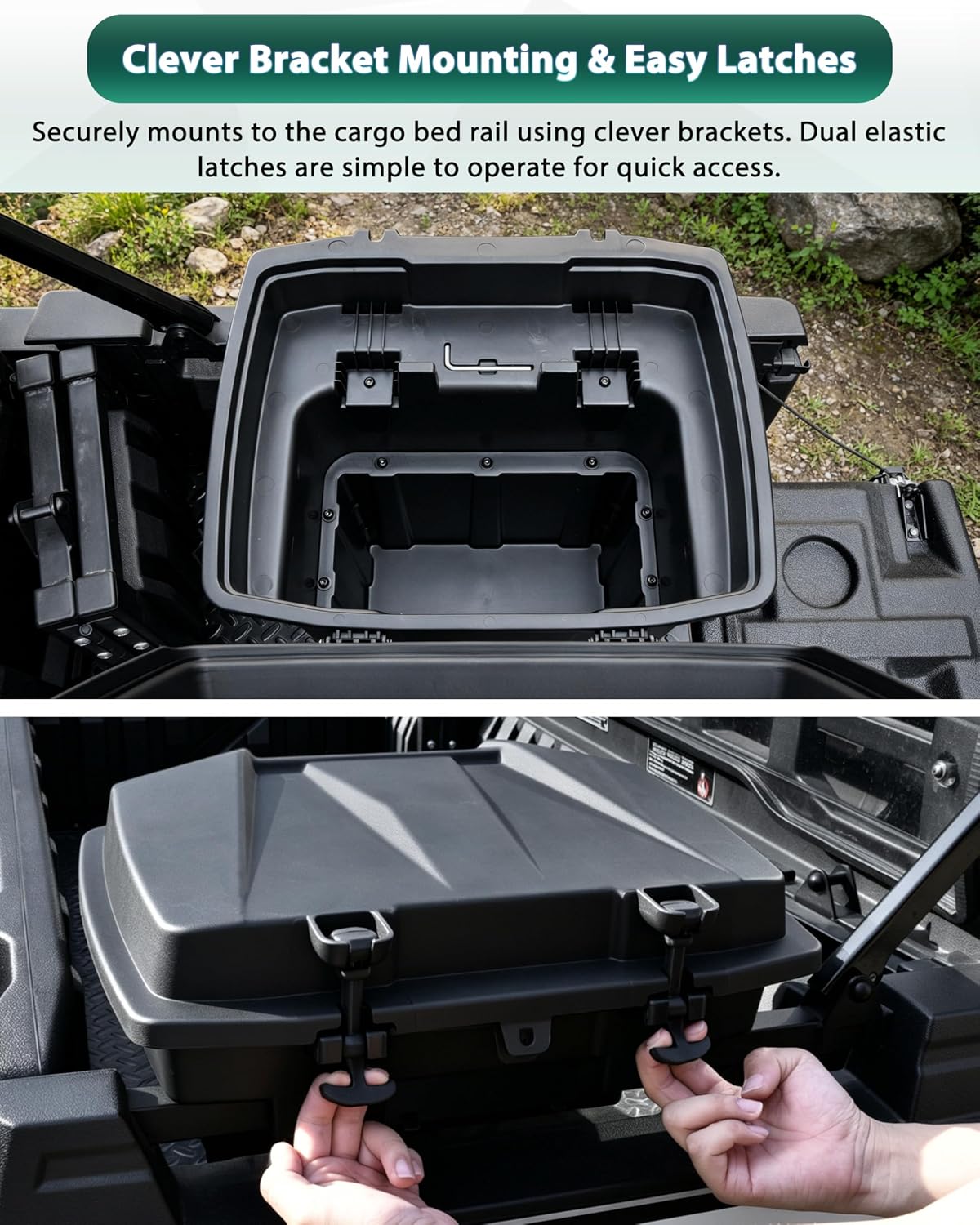 Rear Cargo Box for Kawasaki Mule Pro FXT DXT DX FX 2015-2026, 20L Waterproof Storage Bin with Latches, Heavy Duty PP Tool Organizer Rear Bed Tool Box for Kawasaki Mule PRO FX Accessories