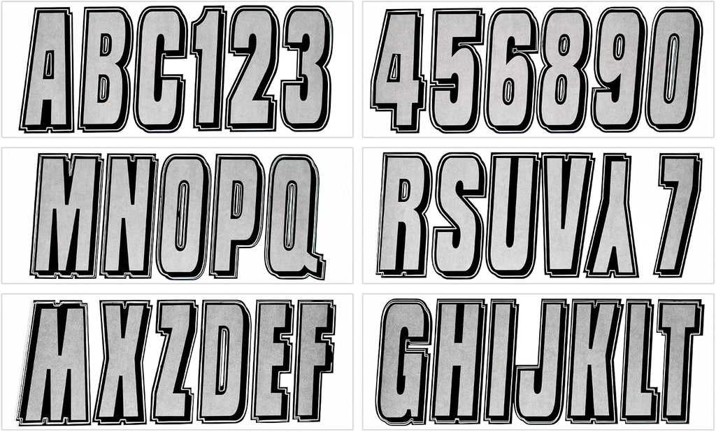 Hardline Products USA Series 320 Boat Registration Numbers Kit - 3 Inch Silver/Black Marine Vinyl Decals - USCG Compliant Lettering for Hull, PWC & Jet Ski - Fuel & Fade Resistant