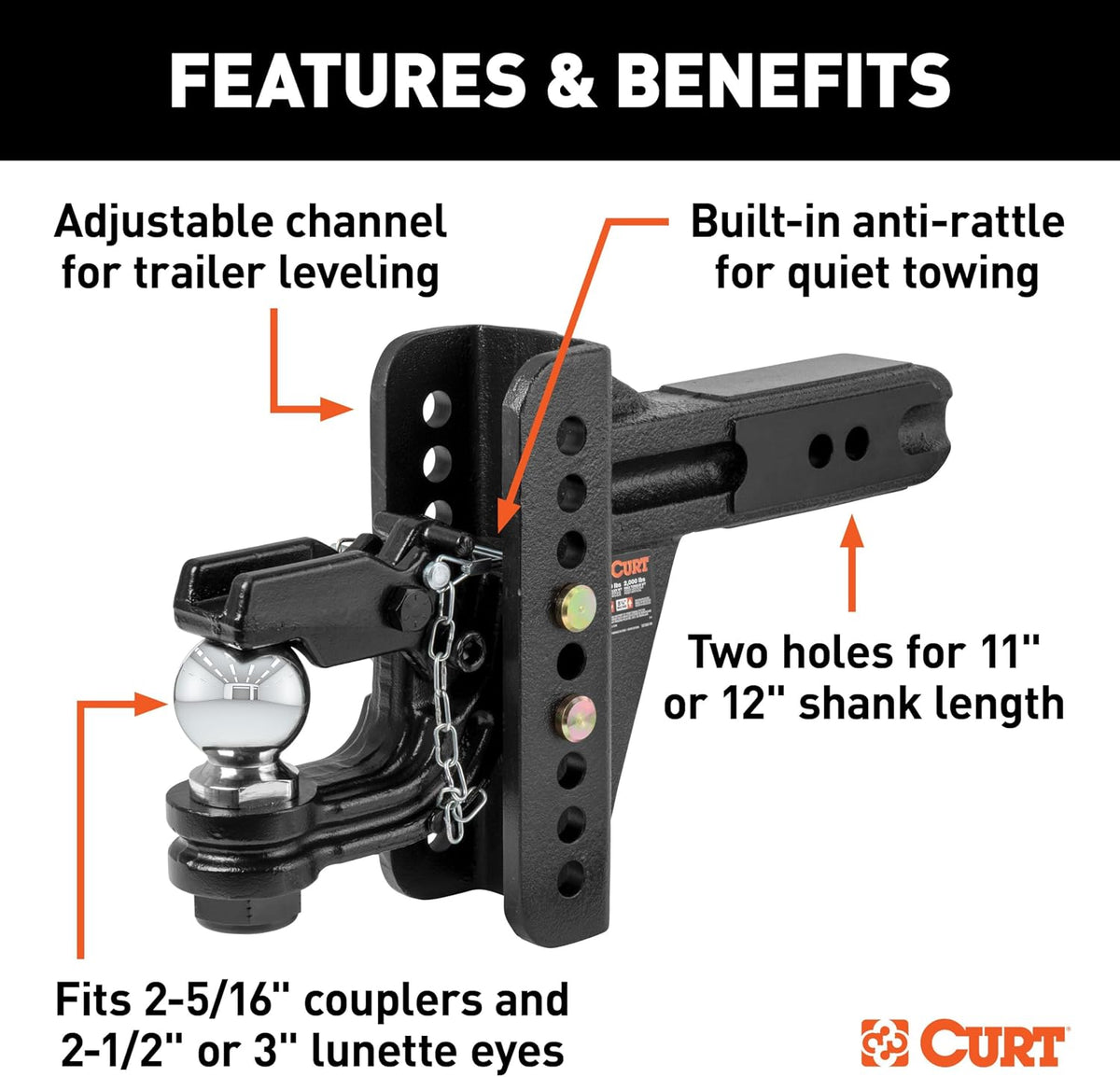 curt 45908 adjustable ball and pintle channel mount, close-up detail