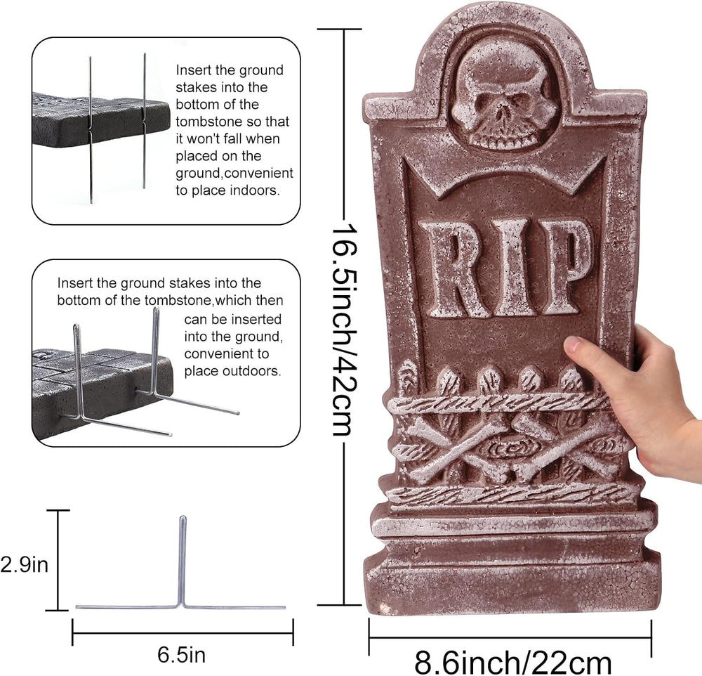 17” Halloween Foam RIP Graveyard Tombstones 5 Pack, Halloween Decorations
