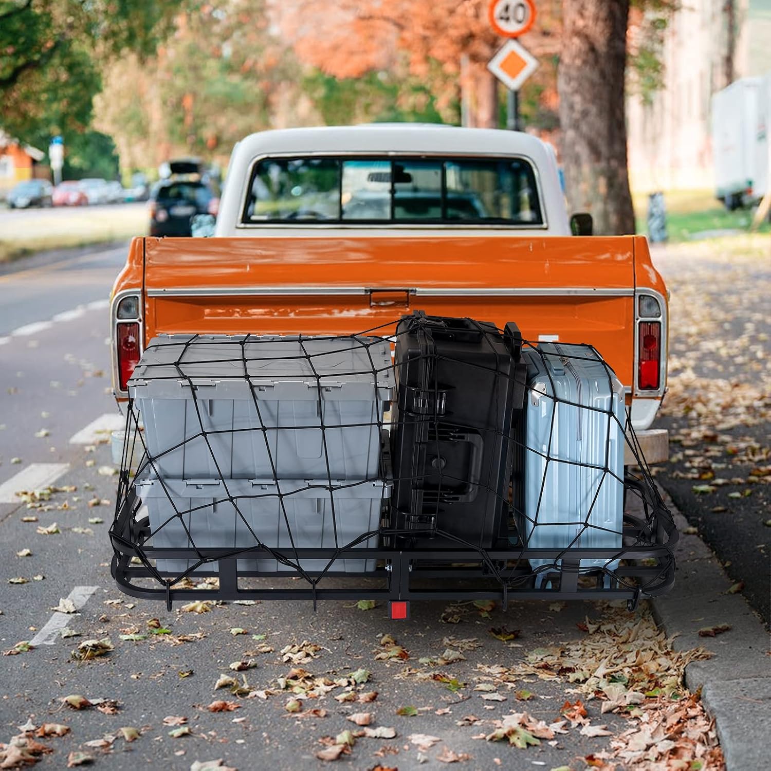 VEVOR 53 x 19 x 5 in Hitch Cargo Carrier, 500lb Capacity Trailer Mount Basket, Steel Luggage Carrier Rack Fits 2'' Receiver for SUV Truck Pickup with Net, Stabilizer, Straps, Black