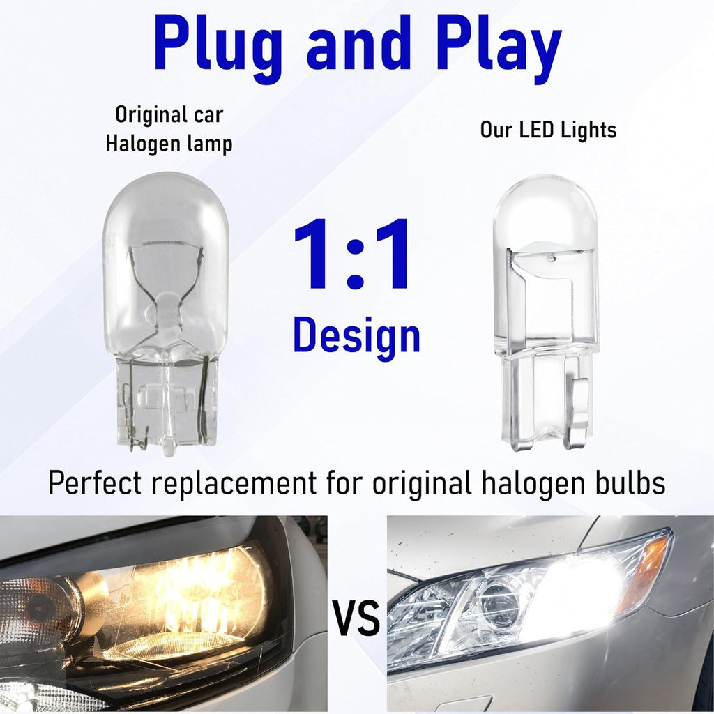 ecocstm 30 PCS Car 194 LED Bulbs, 168 2825 W5W T10 Wedge COB LED Replacement Bulb, Error Free Interior Bulb for Dashboard Light, Dome Lights (Blue)
