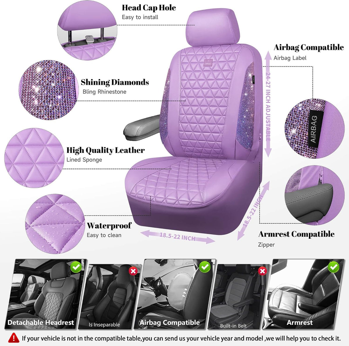 car pass light purple bling diamond leather car, close-up detail
