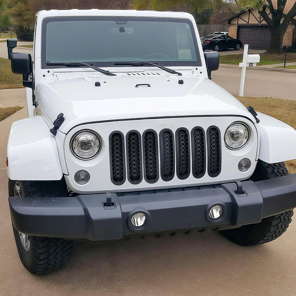 YZONA Grill Inserts Black, Front Mesh Grille Cover Compatible with 2007-2018 Jeep JK Wrangler & Unlimited Wrangler Accessories, Car Grill Mesh (7PCS Black + 1PCS White)