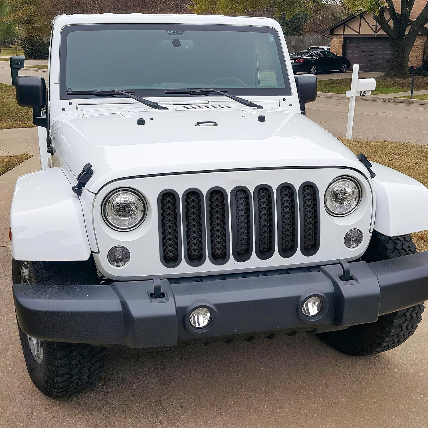 YZONA Grill Inserts Black, Front Mesh Grille Cover Compatible with 2007-2018 Jeep JK Wrangler & Unlimited Wrangler Accessories, Car Grill Mesh (7PCS Black + 1PCS White)