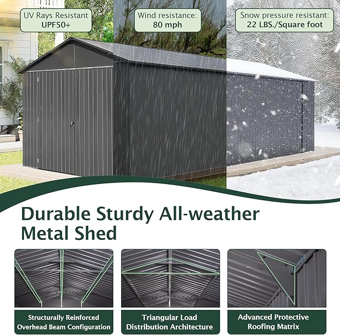 Domi 12’x15’ Outdoor Metal Garage Shed, Weatherproof Enclosed Carport - Image 3