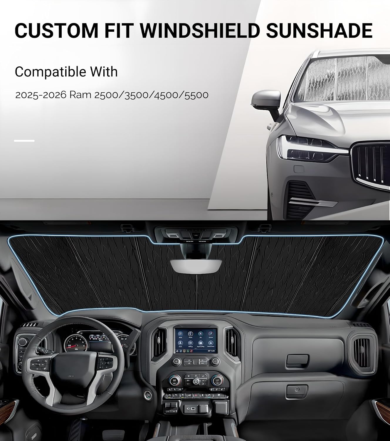 Pigenius Windshield Sun Shade for Ram 2500/3500/4500/5500 2025-2026, Custom Front Window Sunshade - AstraGuard