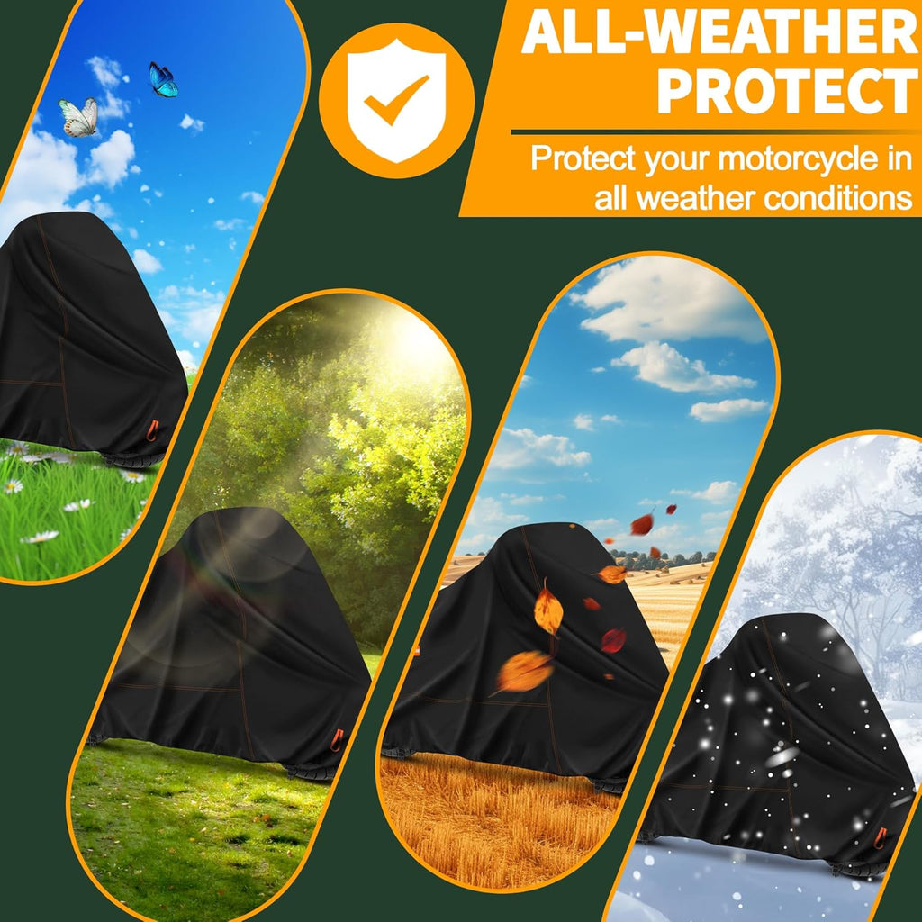 Enzeno Motorcycle Cover 210D Oxford Fabric Motorcycle Covers Waterproof Outdoor Windproof Dustproof Moped Cover with snap Fastener 245x105x125cm Motorcycle tarp Motorbike Cover Black