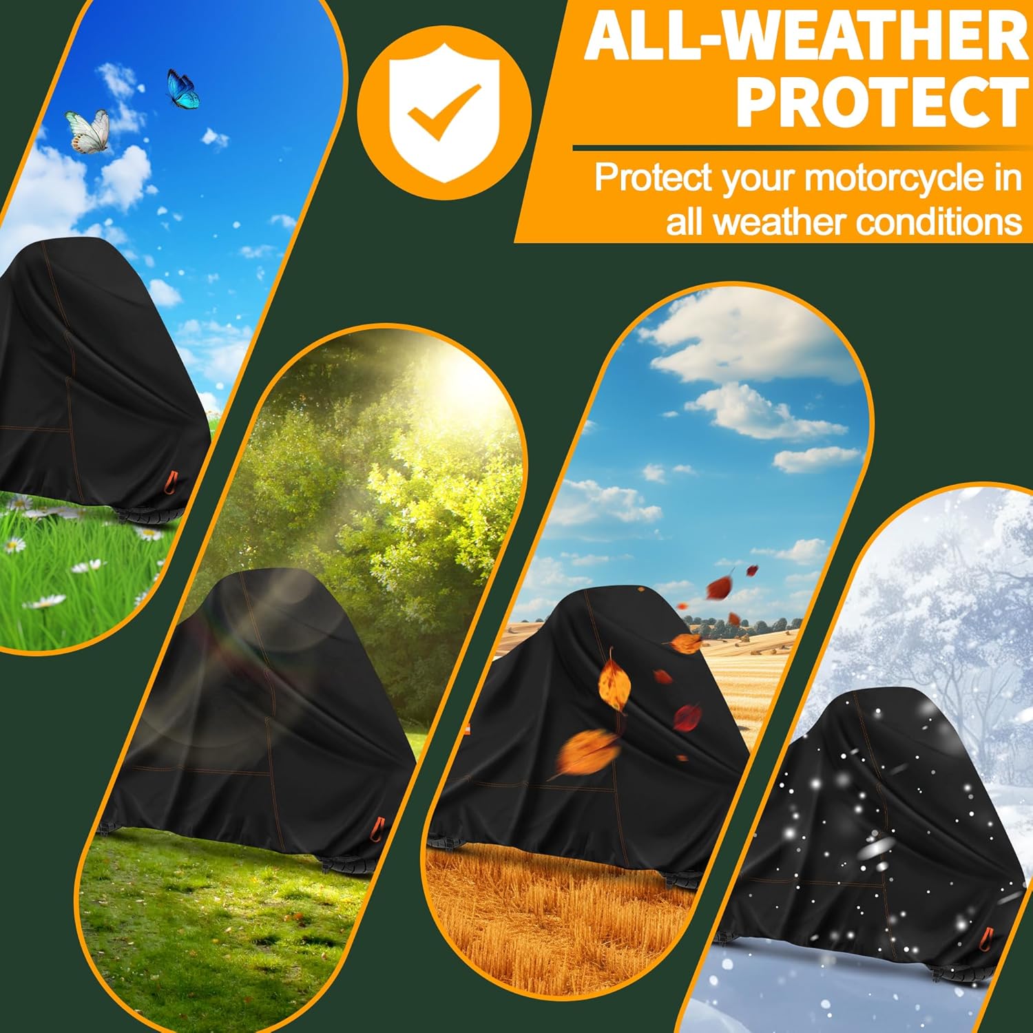 Enzeno Motorcycle Cover 210D Oxford Fabric Motorcycle Covers Waterproof Outdoor Windproof Dustproof Moped Cover with snap Fastener 245x105x125cm Motorcycle tarp Motorbike Cover Black