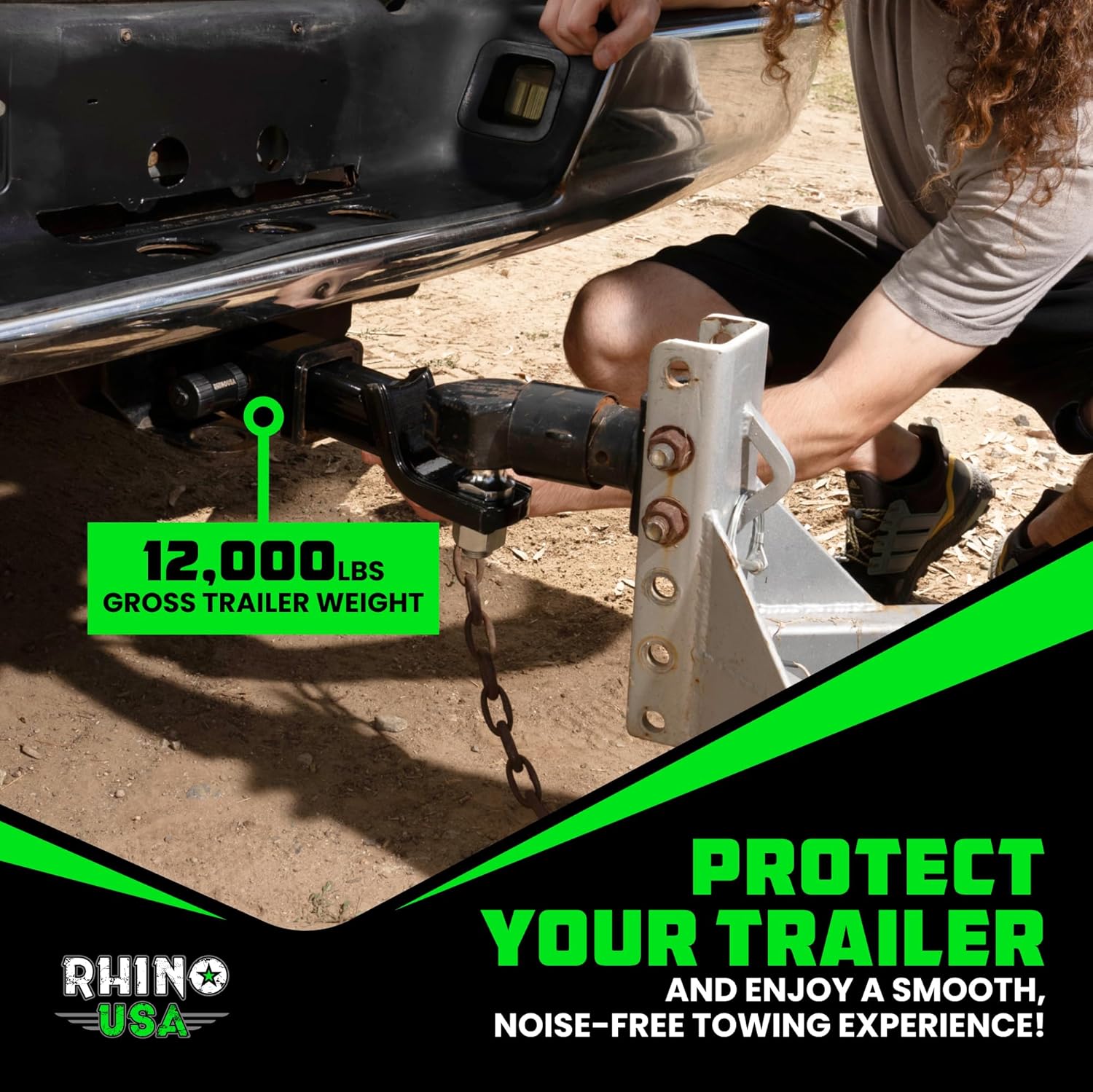 Rhino USA 2” Trailer Hitch Pin – Patented 5/8" Locking Receiver Pin for Class III/IV Hitches – Weatherproof, Anti-Theft, Debris-Protected – Tow Truck Ready – Black 1PK