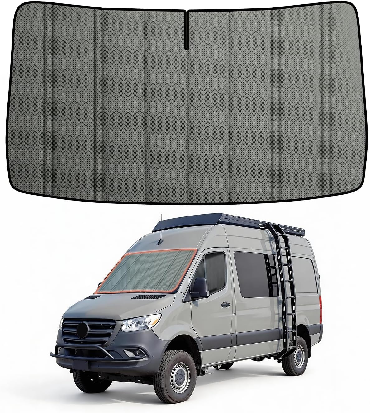 Extra-Thick Windshield Cover for Mercedes-Benz Sprinter 2007-2026 NCV3/VS30, Insulated Blackout Sunshade with XPE Foam & Thinsulate Cotton, Extended Edge Fit, AllSeasonGuard Pro