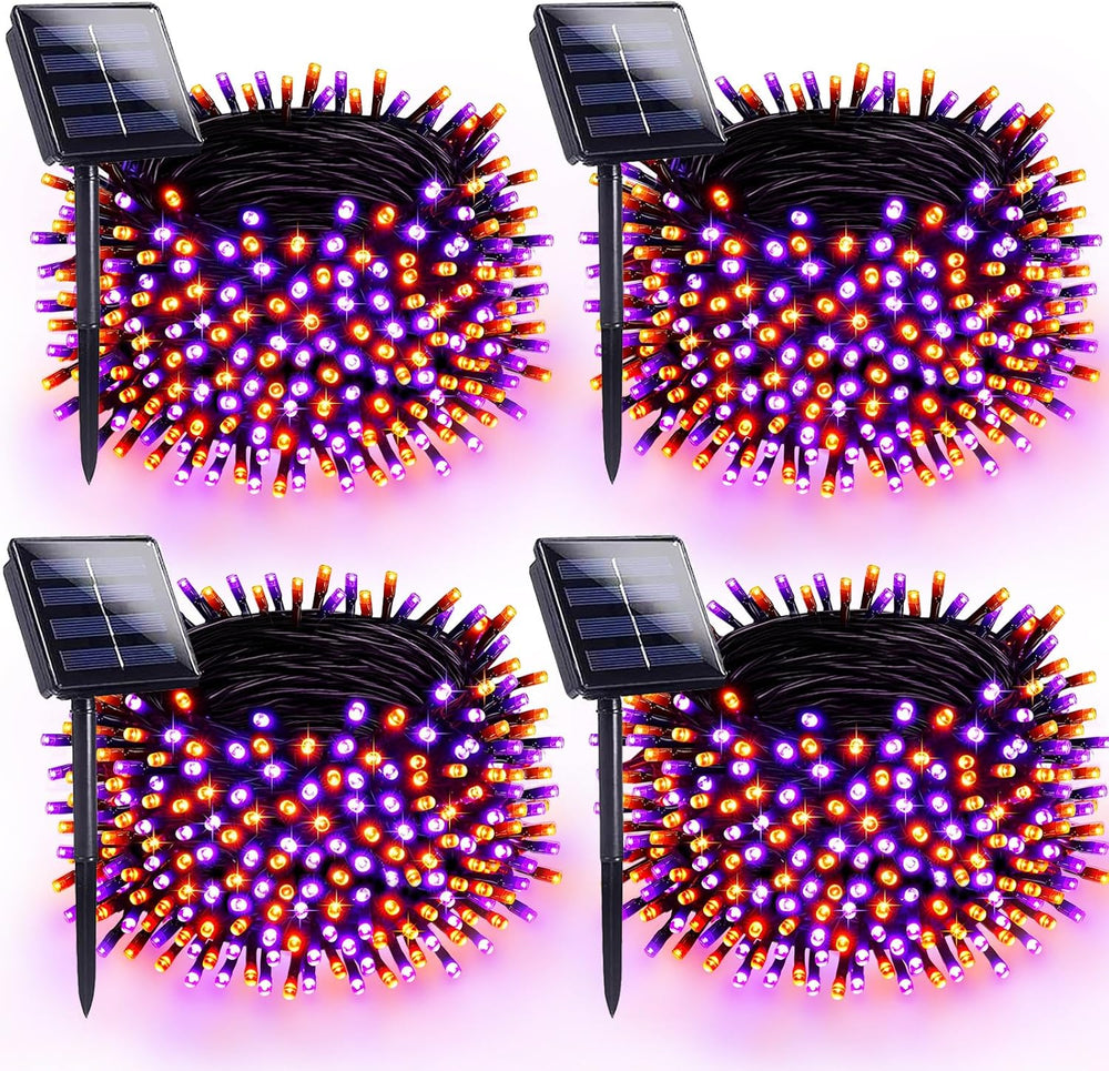 Solar Halloween Lights 4 Pack 152FT 400 LED String Lights Purple and Orange