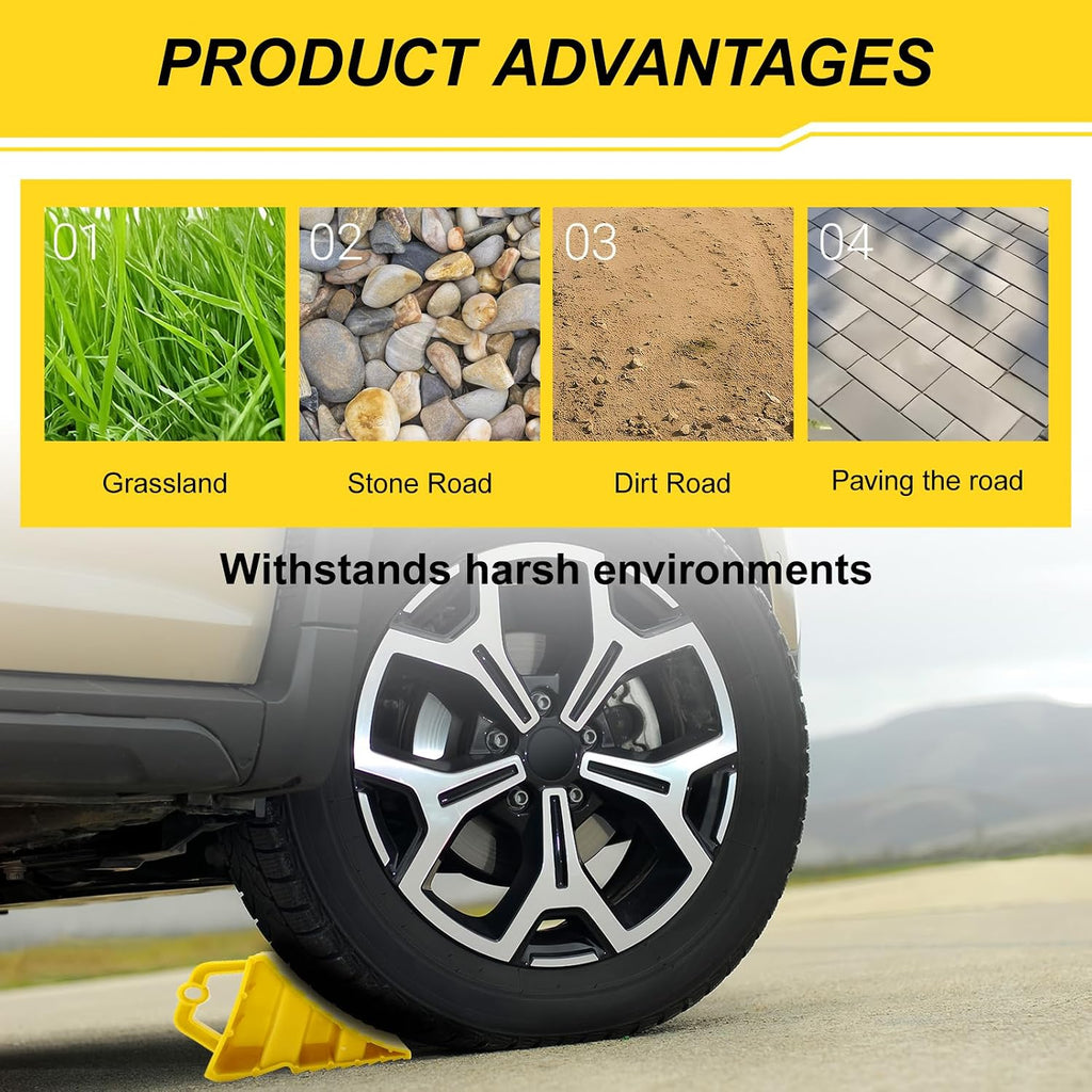 vvag Wheel Chocks for Trailers,2 Pack Heavy Duty Wheel Chocks with Handles for Easy Removal,Hard Plastic Triangular Tire Blocks,Non-Slip Wheel Stoppers for Most Trailers/RVs/Campers (2 Pack)