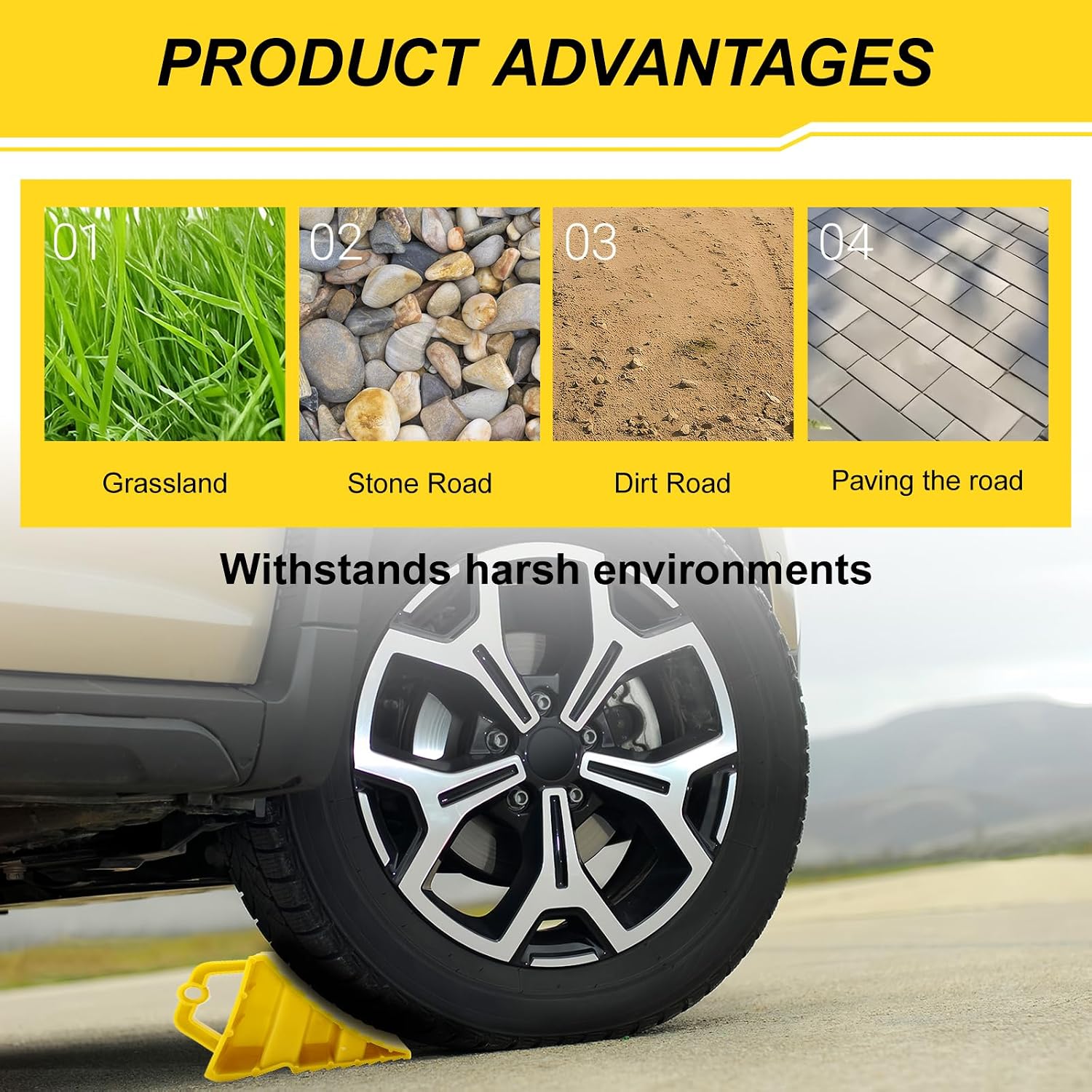 vvag Wheel Chocks for Trailers,2 Pack Heavy Duty Wheel Chocks with Handles for Easy Removal,Hard Plastic Triangular Tire Blocks,Non-Slip Wheel Stoppers for Most Trailers/RVs/Campers (2 Pack)